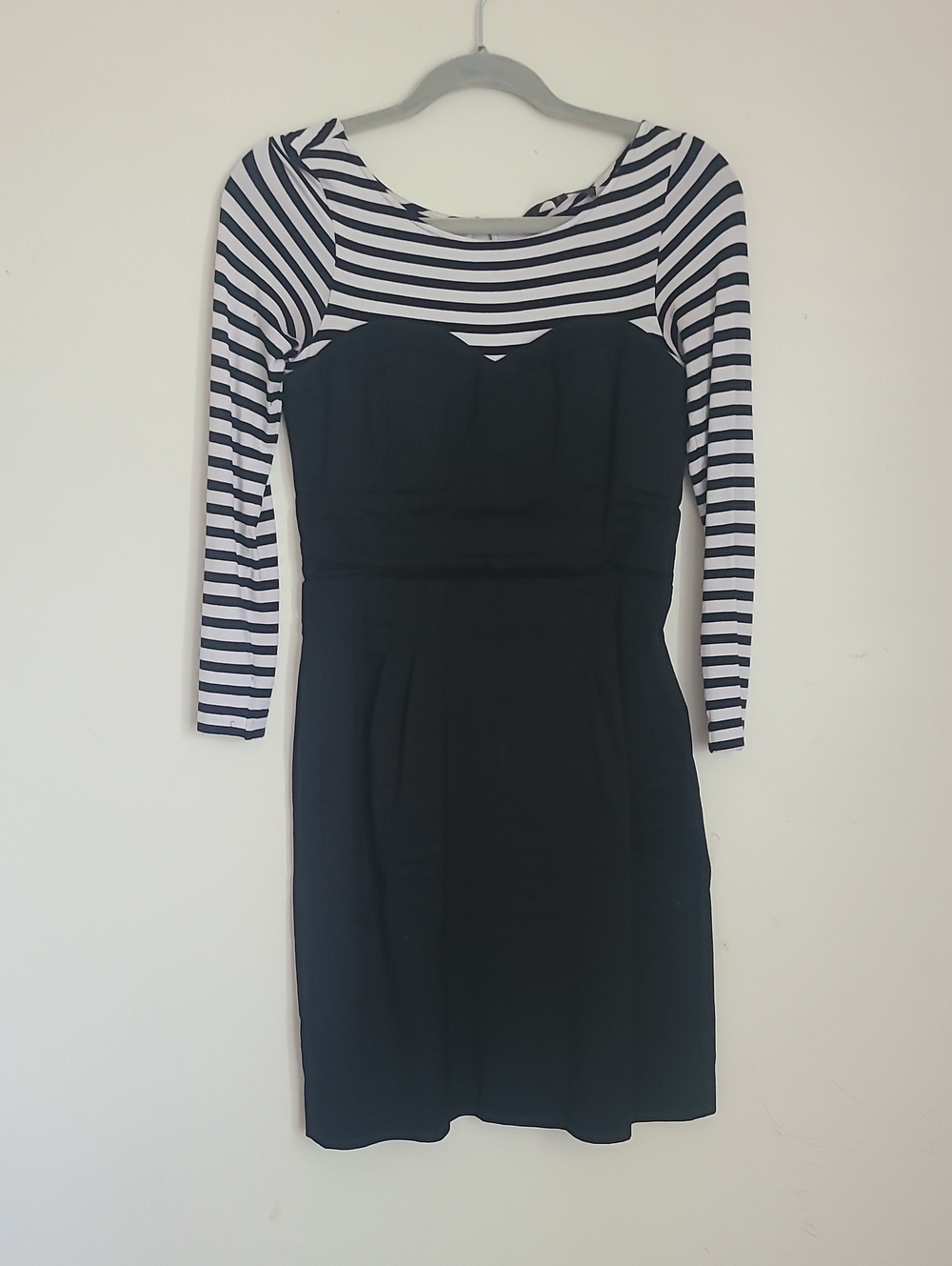 BCBG Striped Sleeve Black Fit-and-Flare Dress